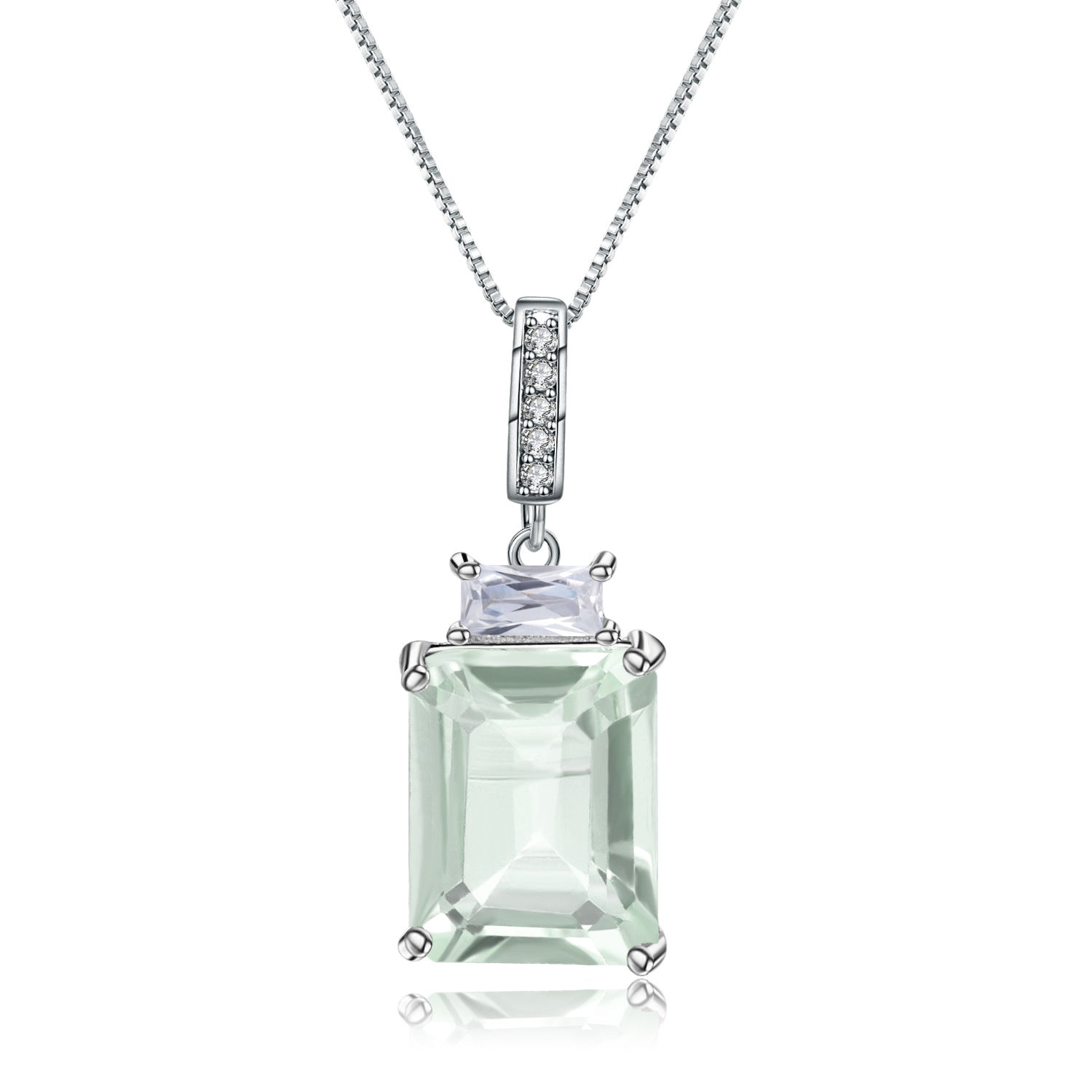 AquaCrest- Emerald Cut Natural Green Amethyst Minimalist Classic Necklace