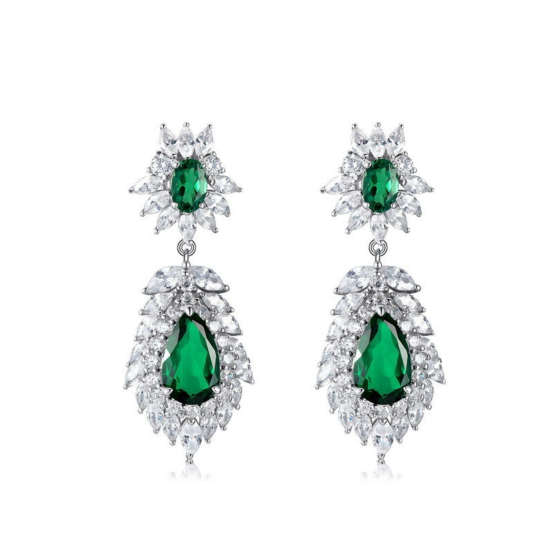 Pear Cut Lab Emerald Vintage Halo Drop Earrings