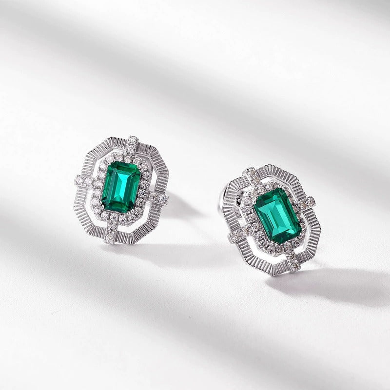 Emerald Cut Lab Emerald Vintage Stud Earrings