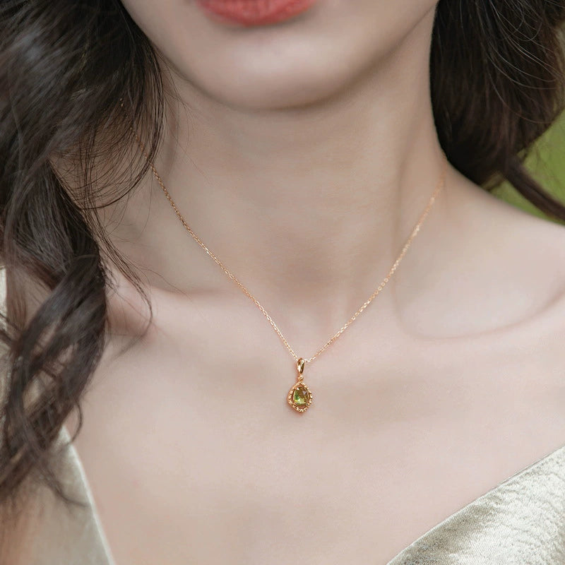 Theodora - Irregular Cut Green Peridot Unique Necklace
