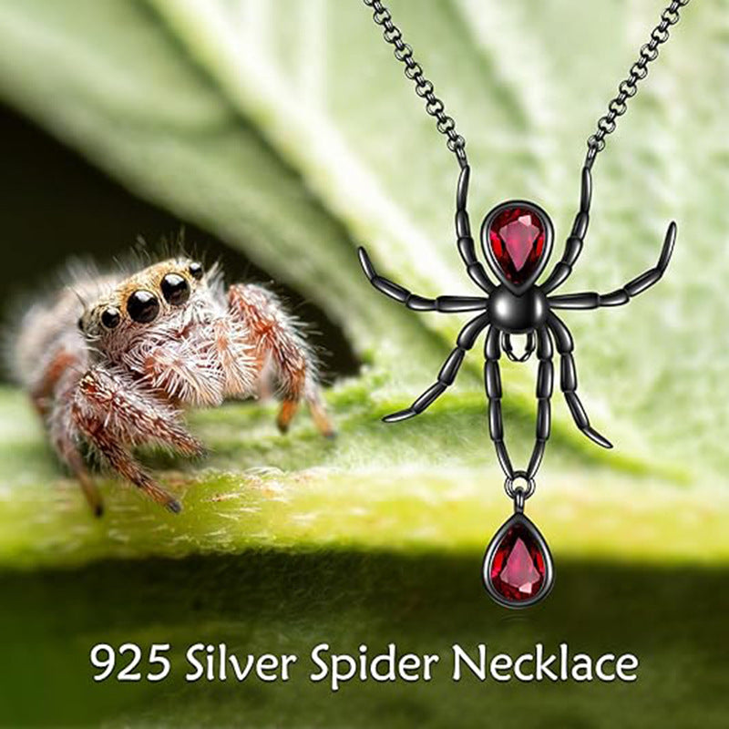 Pear Cut Onyx Dark Aesthetics Black Spider  With Zircon Unique Gothic Design Pendant