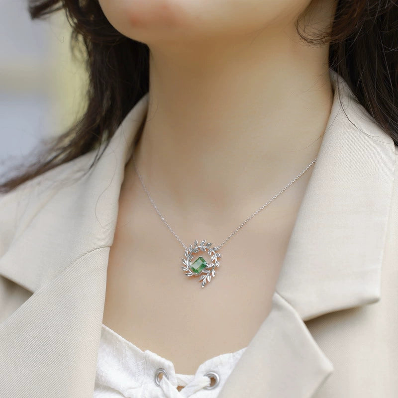 Odette Emerald Cut Moss Agate Nature Necklace