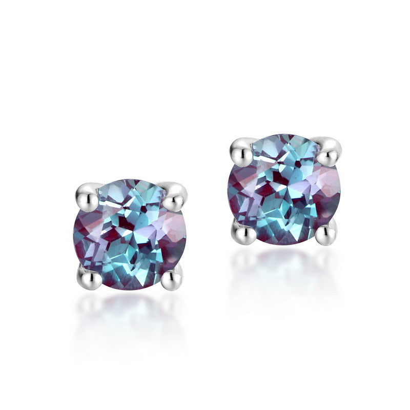Round Cut Alexandrite Solitaire Minimalist Classic Stud Earrings