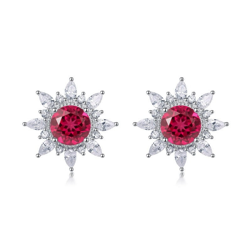 Round Cut Lab Emerald Nature Inspired Sunflower Stud Earrings