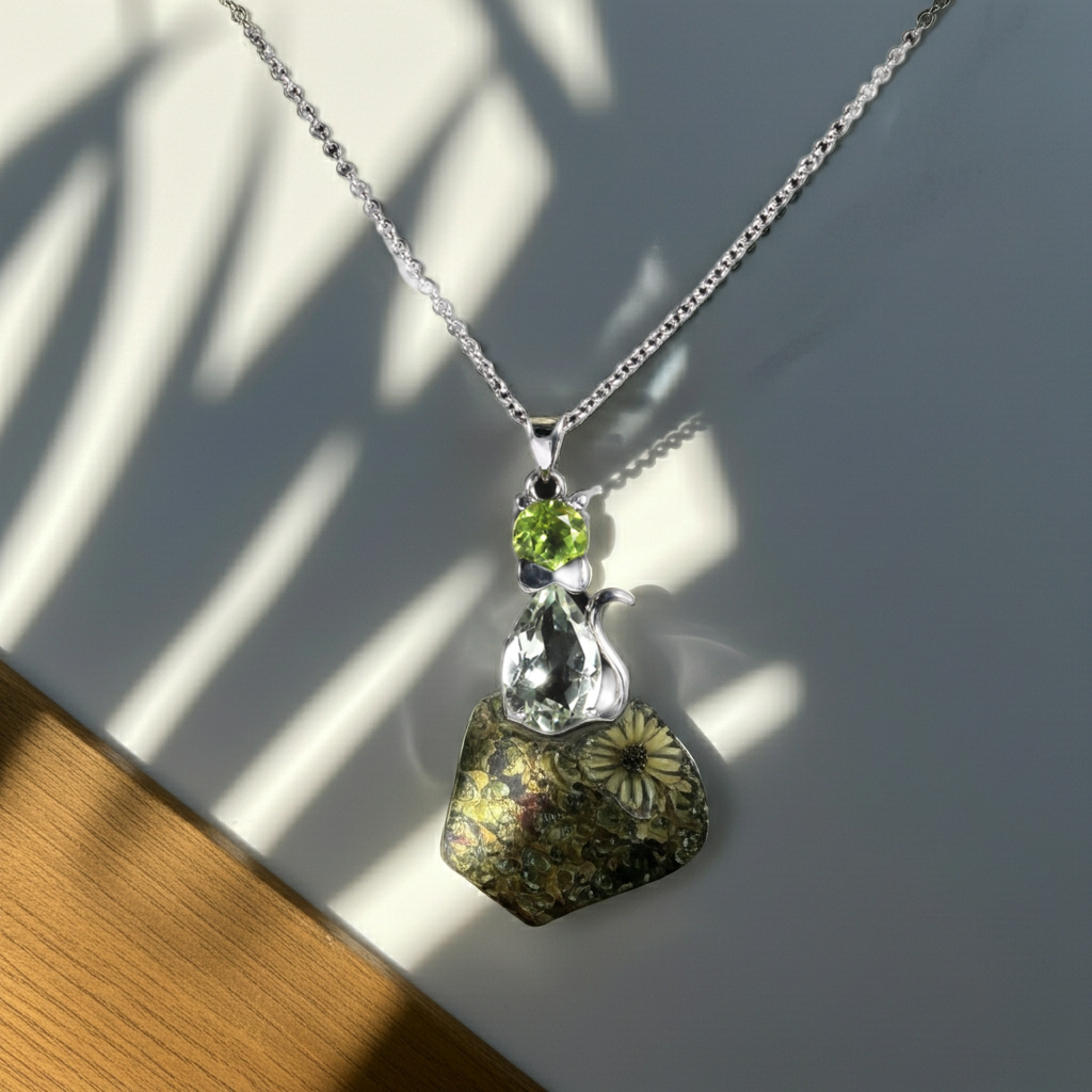 Catrine - Pear Cut Natural Green Amethyst Unique Necklace