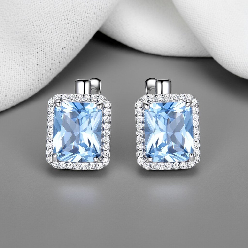 Emerald Cut Sky Blue Topaz Vintage Earrings