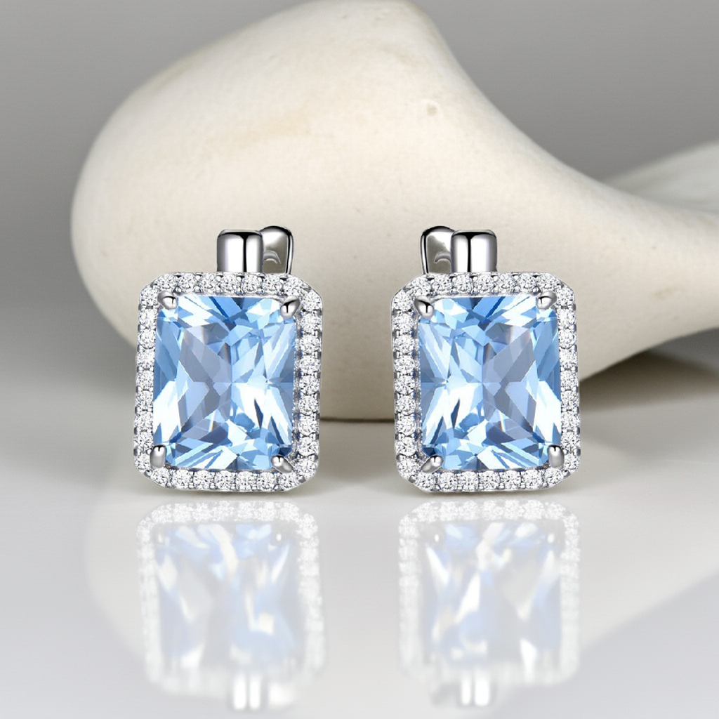 Emerald Cut Sky Blue Topaz Vintage Earrings