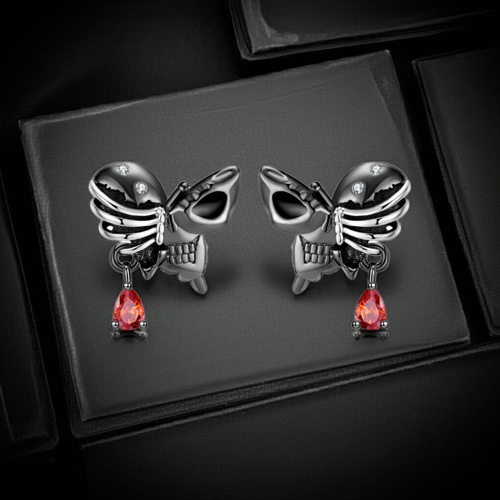 Gothic Skull Butterfly Cubic Zirconia Earrings Unique Choices Black Gold Plated Earrings
