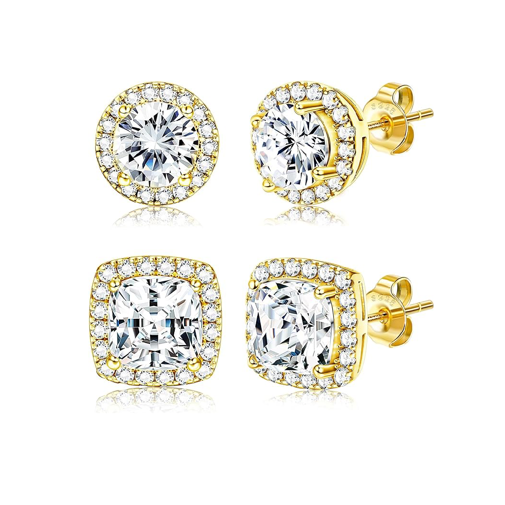 Round & Cushion Cut Moissanite Halo Collection Stud Earrings