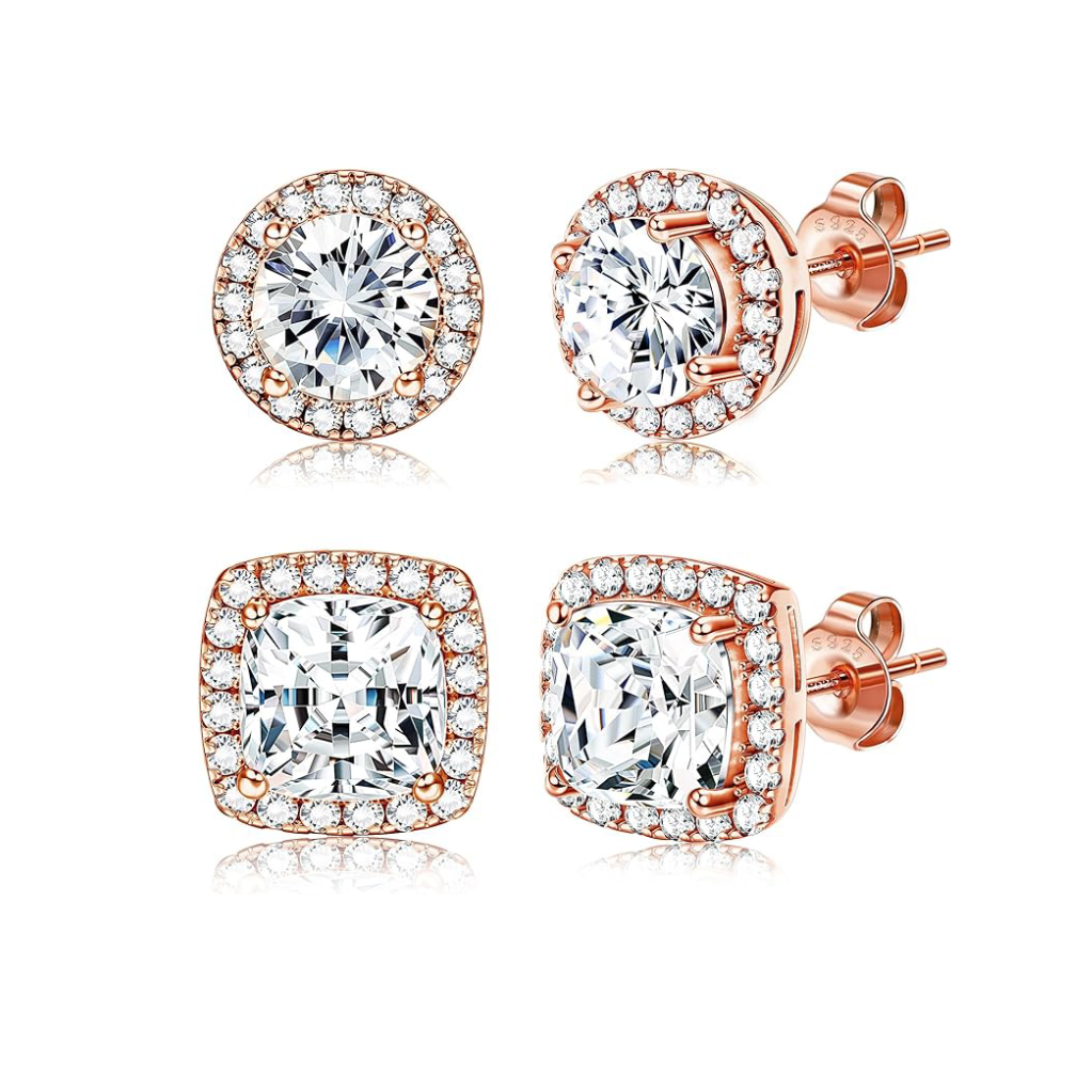 Round & Cushion Cut Moissanite Halo Collection Stud Earrings
