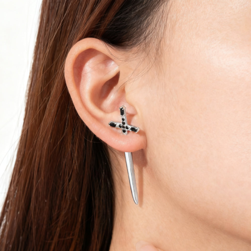 Gothic Black Cubic Zirconia Sword/Dagger Earrings Unique Front Back Earrings 1 pc
