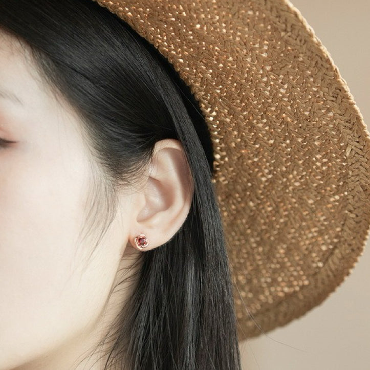 Round Cut Garnet Nature Inspired Stud Earrings
