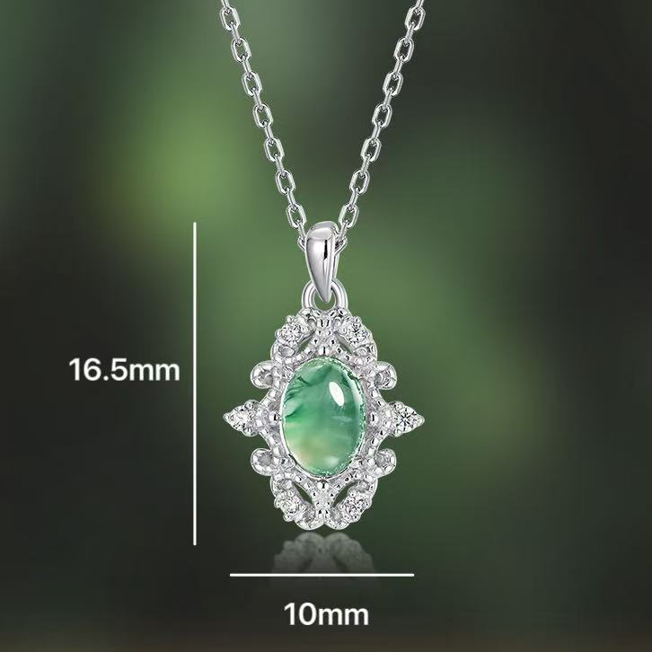 Sylvia Oval Cut Moss Agate VintageNecklace