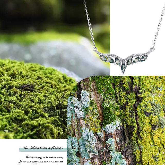Camellia Pear Cut Moss Agate Nature Necklace