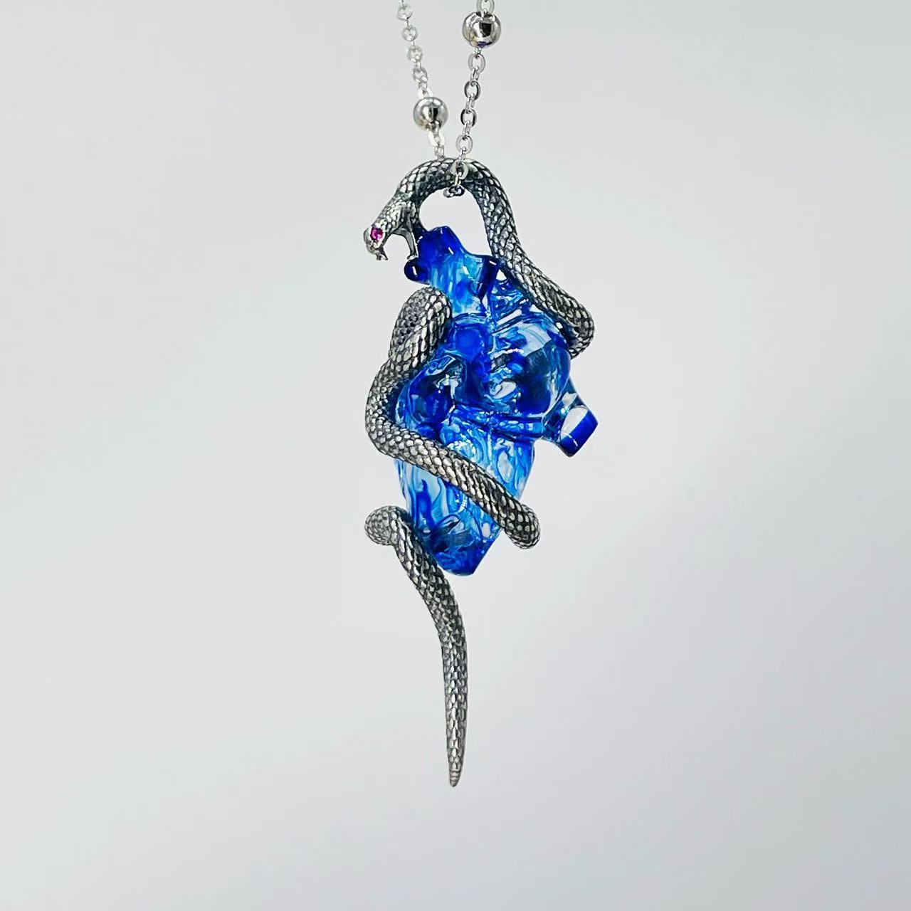 Dark Aesthetics Anatomical Bloody Heart with Snake Handmade Design Gothic Pendant
