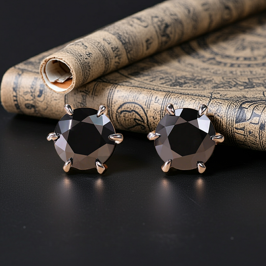 Round Cut Black Moissanite Classic Stud Earrings Gothic Halloween Earrings