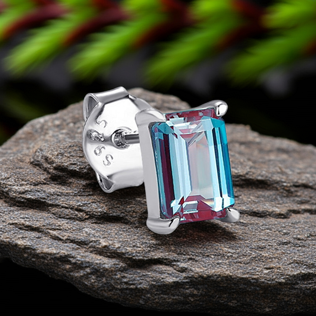 Emerald Cut Alexandrite Solitaire Classic Stud Earrings