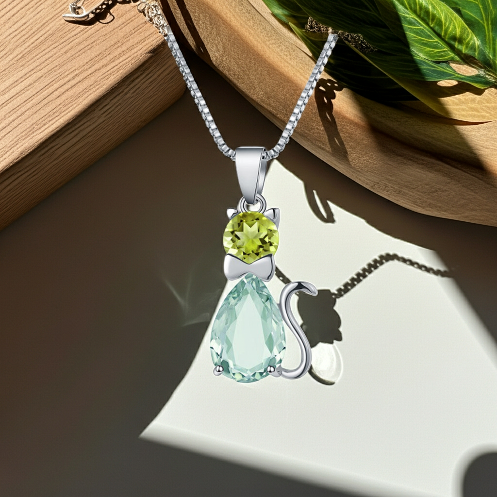 Catrine - Pear Cut Natural Green Amethyst Unique Necklace