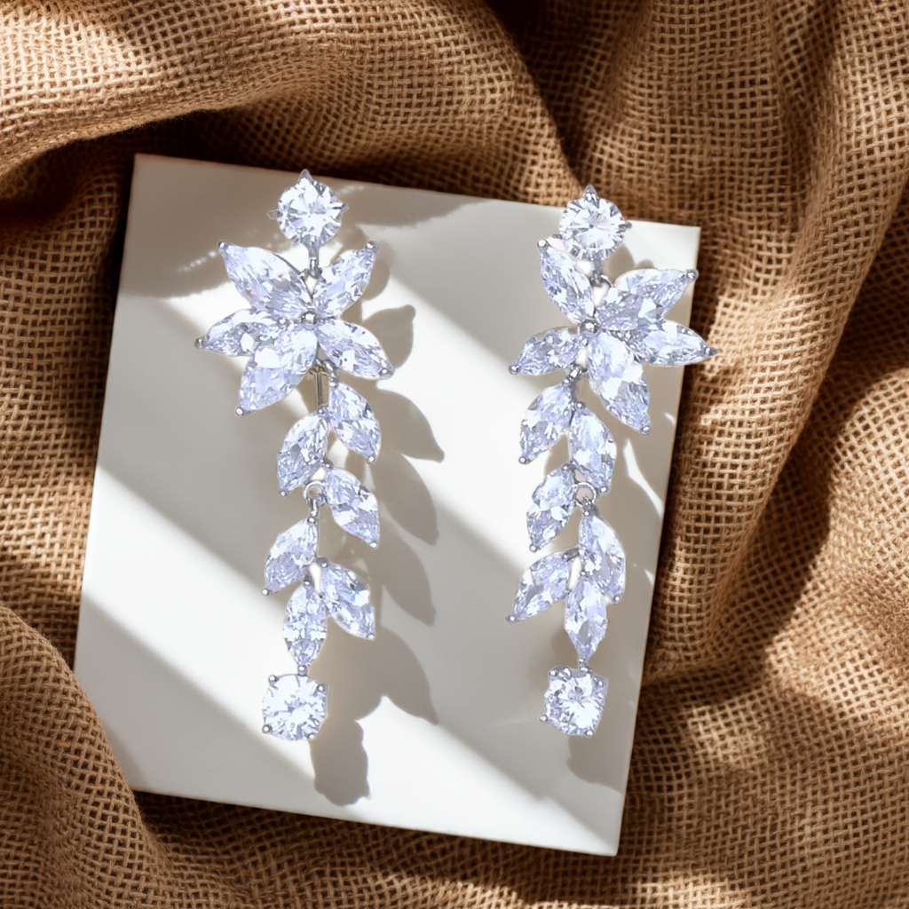 Marquise Long Crystal Chandelier Moissanite Bridal Earrings, Moissanite Wedding Earrings