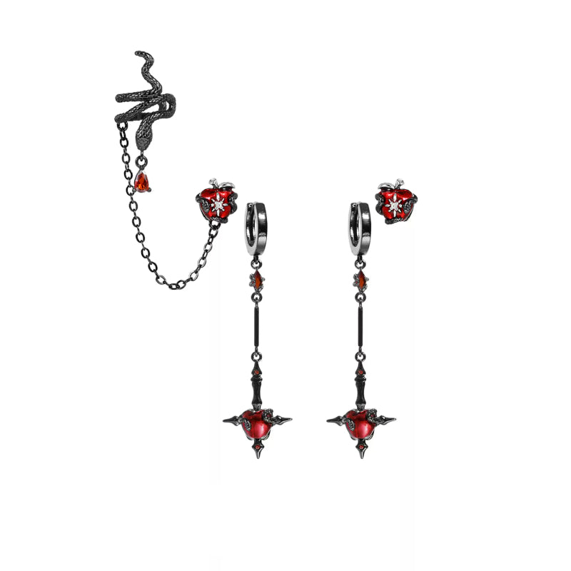 Gothic Taboo Apple Drop Earrings & Snake Clip Earrings Unique Choices Halloween Earrings