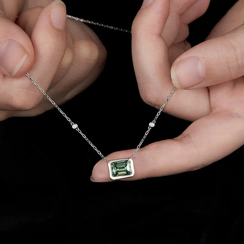 Emerald Cut Green Moissanite Classic Necklace