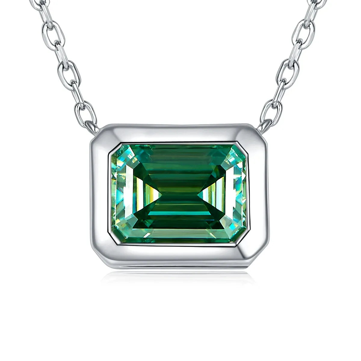 Emerald Cut Green Moissanite Classic Necklace