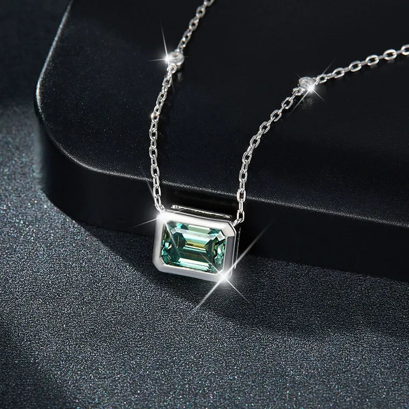 Emerald Cut Green Moissanite Classic Necklace