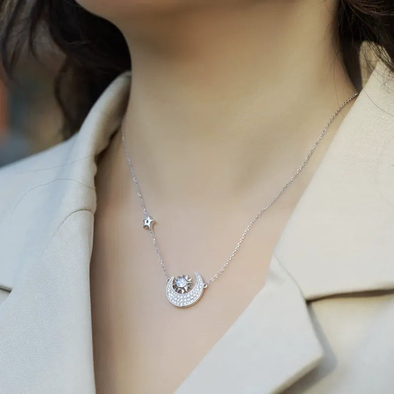 Round Cut  Moonstone Galaxy Pendant Necklace