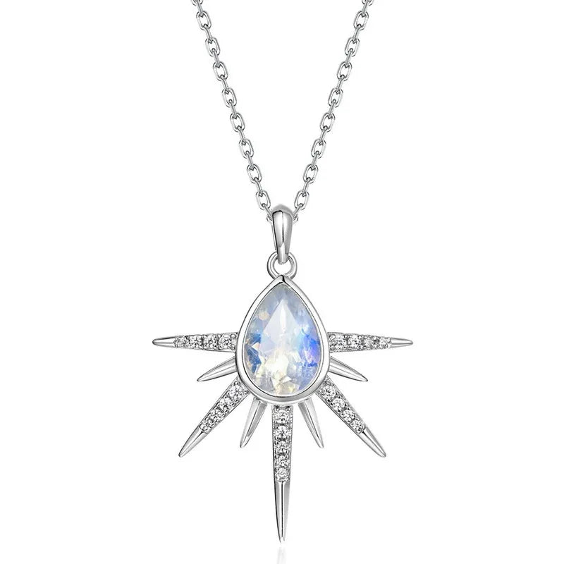 Pear Cut Colorful Moonstone Galaxy Pendant Necklace