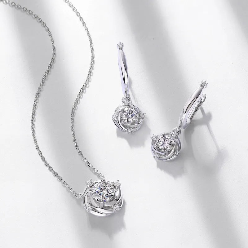 Round Cut Moissanite Rose Shaped Nature Inspired Pendant