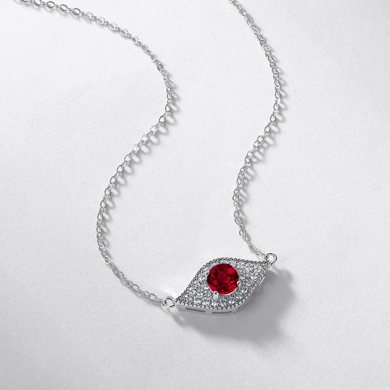 Round Cut Lab Emerald Evil Eye Shaped Necklace