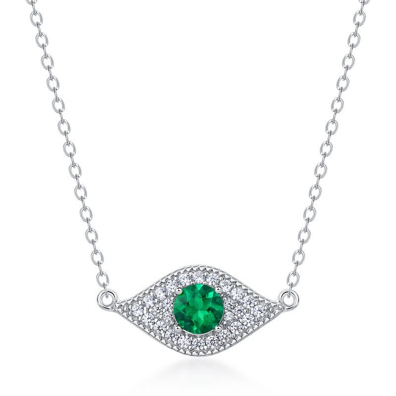 Round Cut Lab Emerald Evil Eye Shaped Necklace