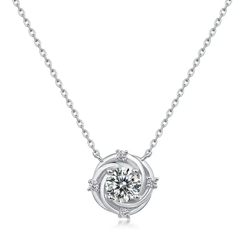 Round Cut Moissanite Rose Shaped Nature Inspired Pendant