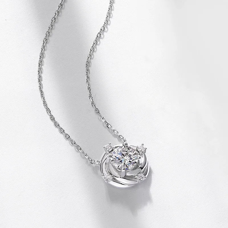 Round Cut Moissanite Rose Shaped Nature Inspired Pendant