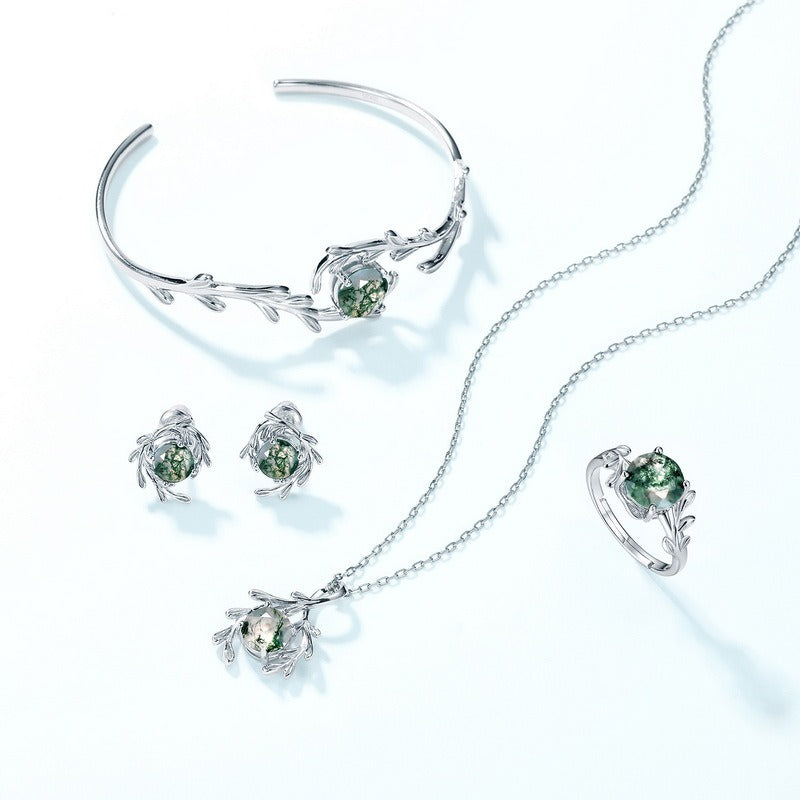 Round Cut Moss Agate Nature Inspired  Necklace