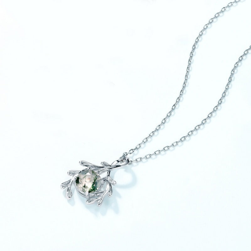 Round Cut Moss Agate Nature Inspired  Necklace