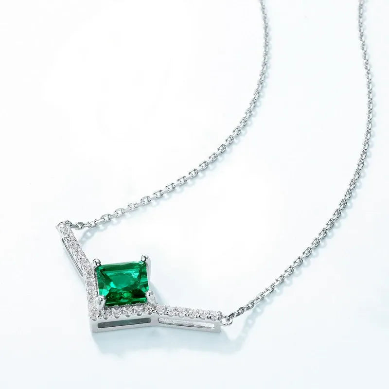Princess Cut Lab Emerald Classic Necklace