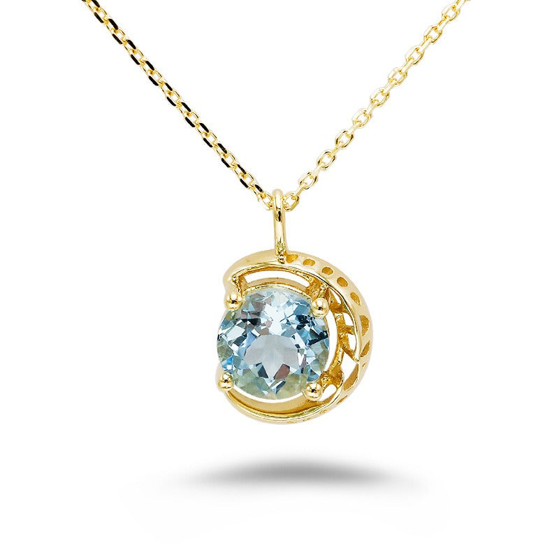 Round Cut Aquamarine Galaxy Necklace