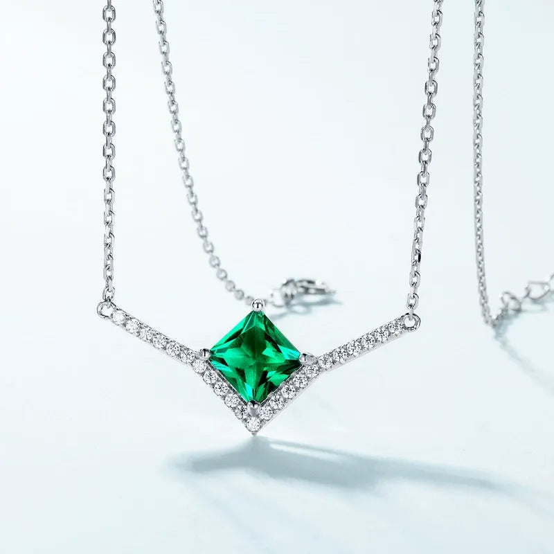 Princess Cut Lab Emerald Classic Necklace