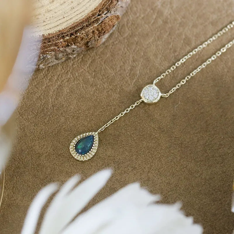 'Celestial Oasis' Pear Cut Black Opal Classic Necklace