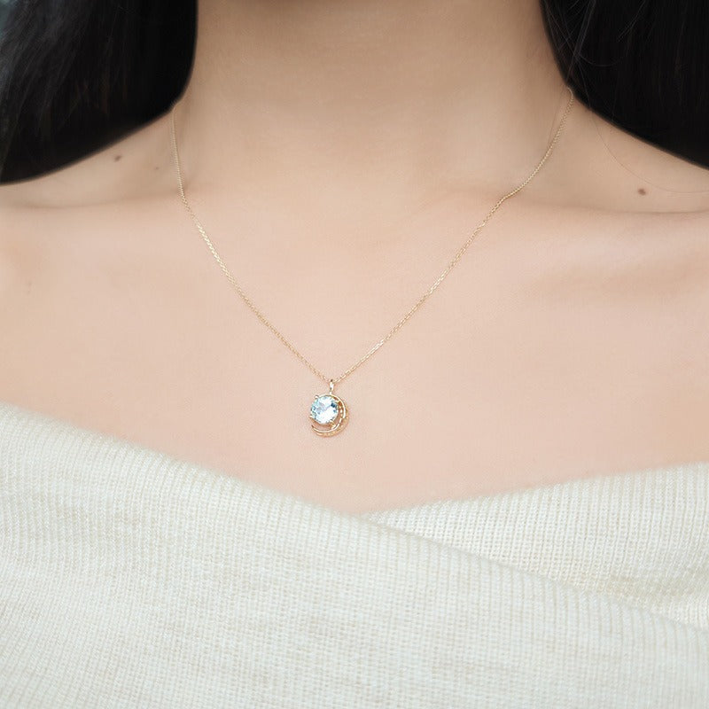 Round Cut Aquamarine Galaxy Necklace