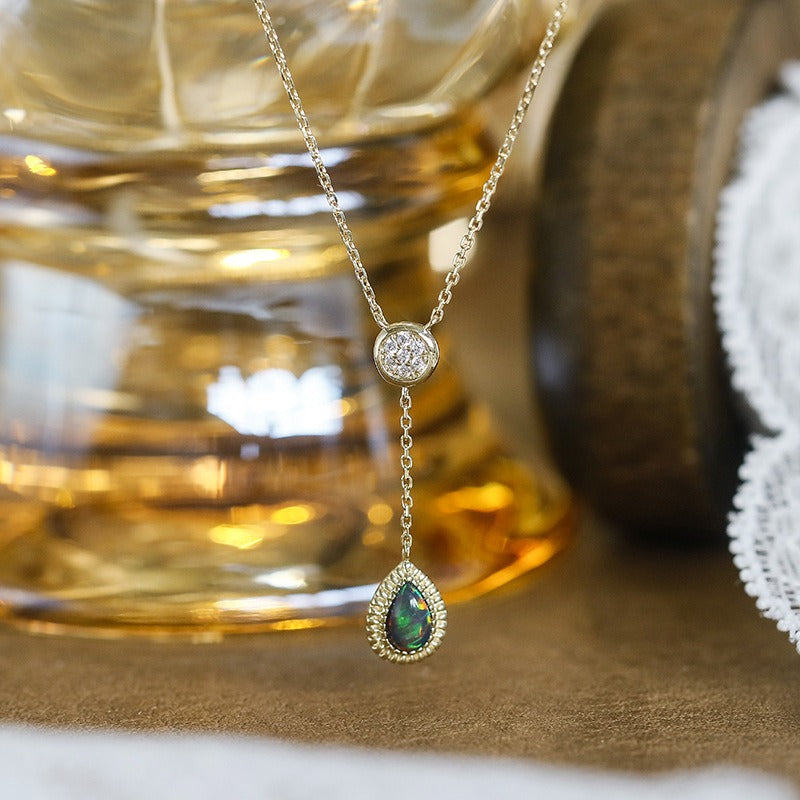 'Celestial Oasis' Pear Cut Black Opal Classic Necklace