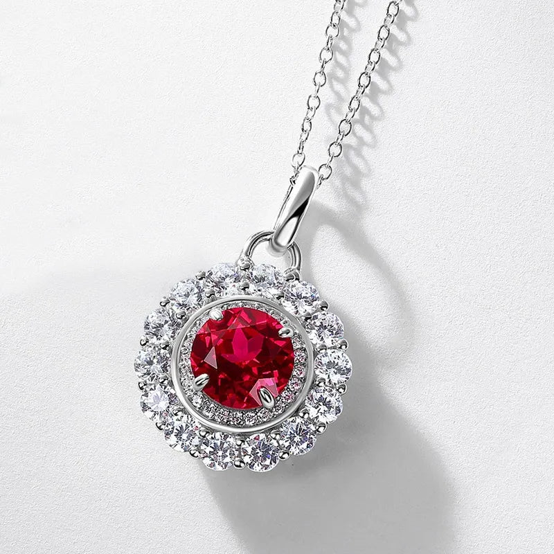 Round Cut Emerald Halo Necklace