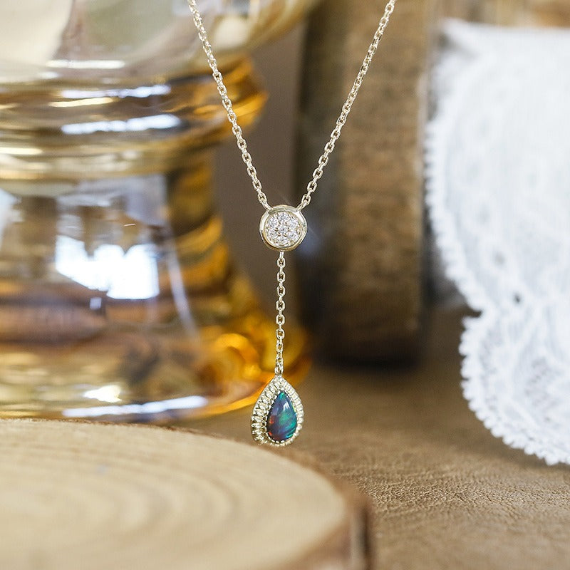 'Celestial Oasis' Pear Cut Black Opal Classic Necklace