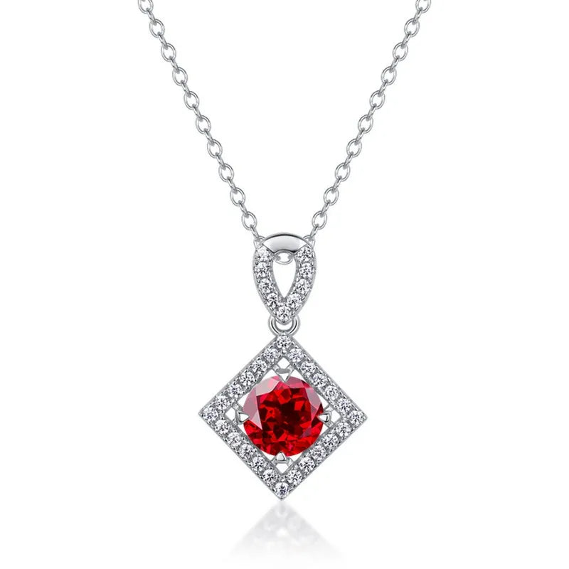 Round Cut Lab Ruby Halo Necklace
