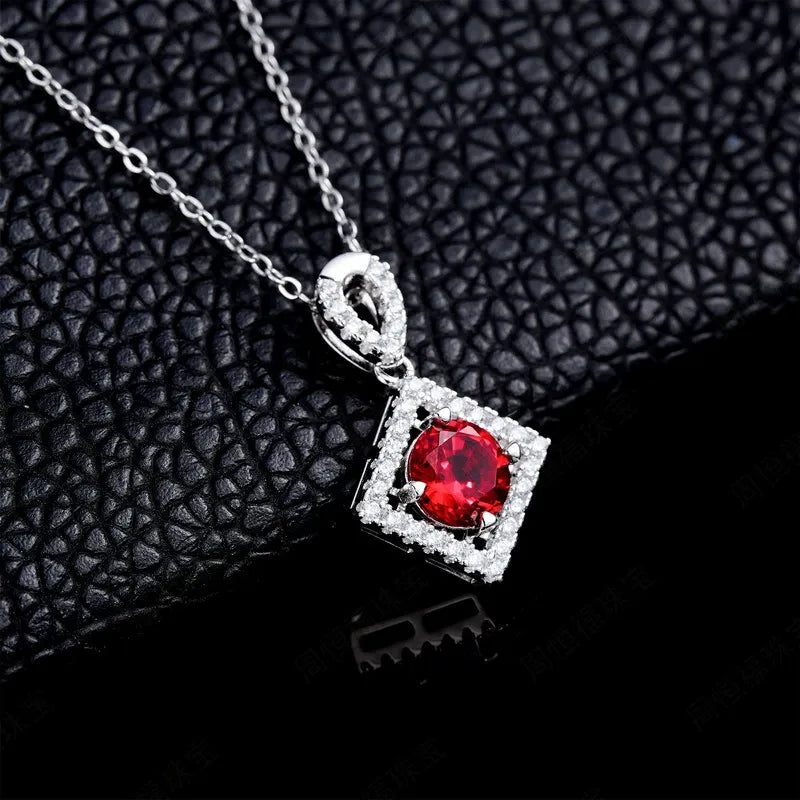 Round Cut Lab Ruby Halo Necklace