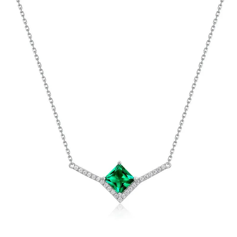 Princess Cut Lab Emerald Classic Necklace