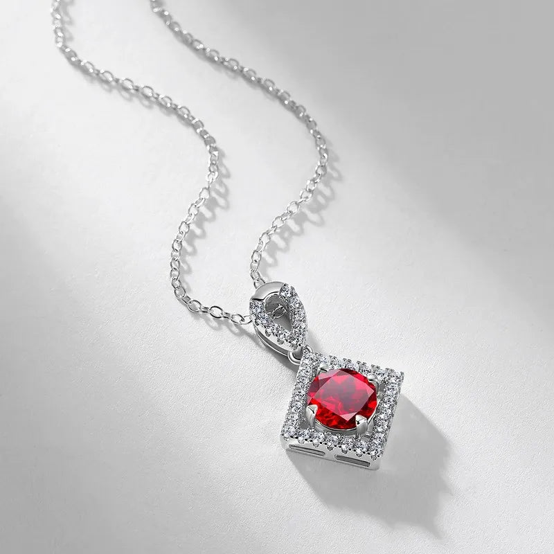 Round Cut Lab Ruby Halo Necklace