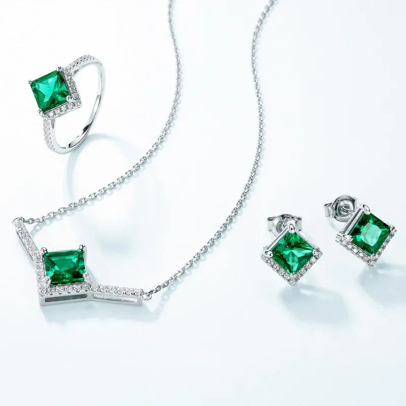 Princess Cut Lab Emerald Classic Necklace