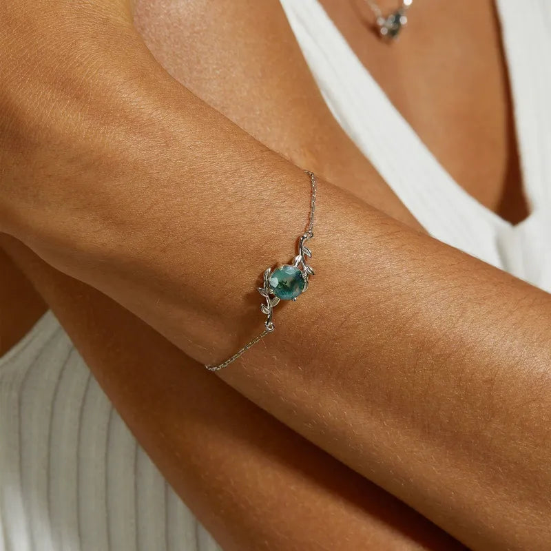 Eternal Orbit - Round Cut Moss Agate Nature Bracelet